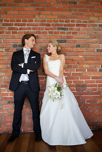 bride and groom getting ready for reception