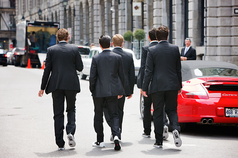 walking in old Montreal streets on the wedding day