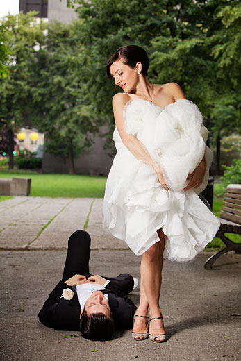 studio lights portrait of bride and groom