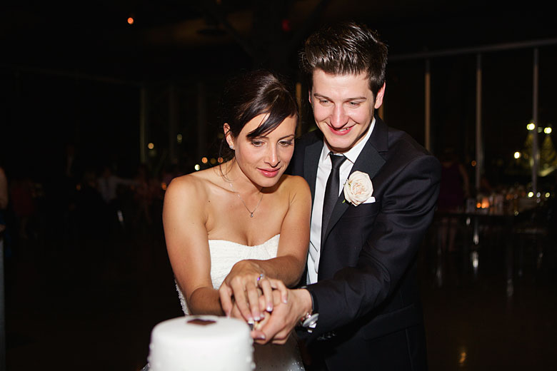 Sarah & Scott cutting the cake