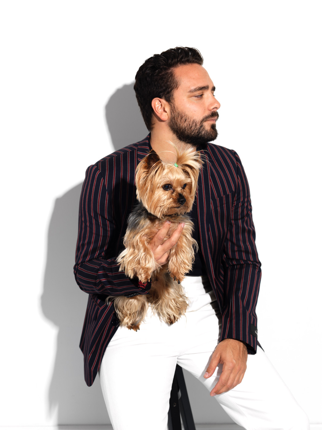 conceptual fashion portrait, montreal creative portrait with dog
