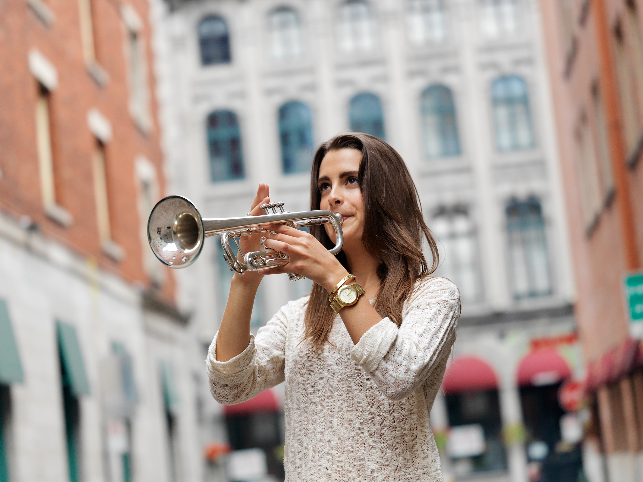 Editorial photography project for Sarah Belle Reid, a trumpet player and performance artist in Montreal